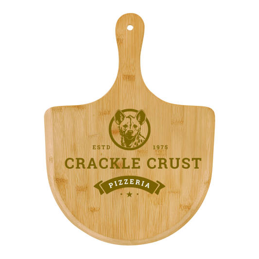 Crackle Crust Engraved Hyena Theme Bamboo Pizza Board, Personalized Kitchen Decor, Unique Gift for Pizza Lovers, Home Entertaining, Wedding Gift Idea