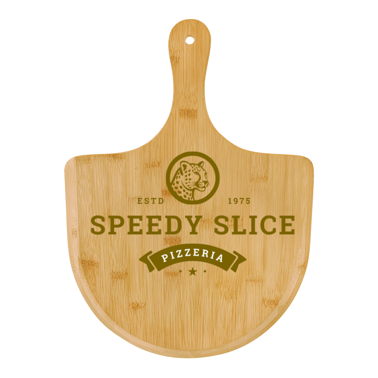 Speedy Slice Engraved Cheetah Theme Bamboo Pizza Board, Personalized Kitchen Decor, Unique Gift for Pizza Lovers, Home Entertaining, Wedding Gift Idea