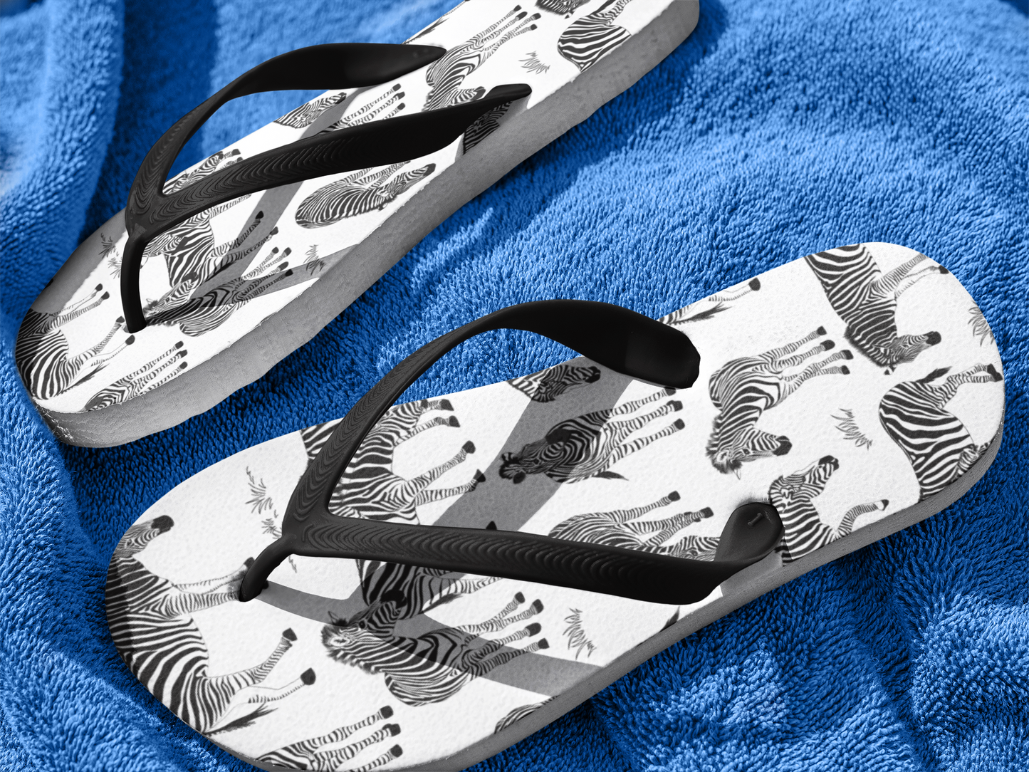 Zebra Print Flip Flops (White), Summer Sandals, Beach Footwear, Vacation Essentials, Gift for Nature Lovers, Cute Outdoor Wear