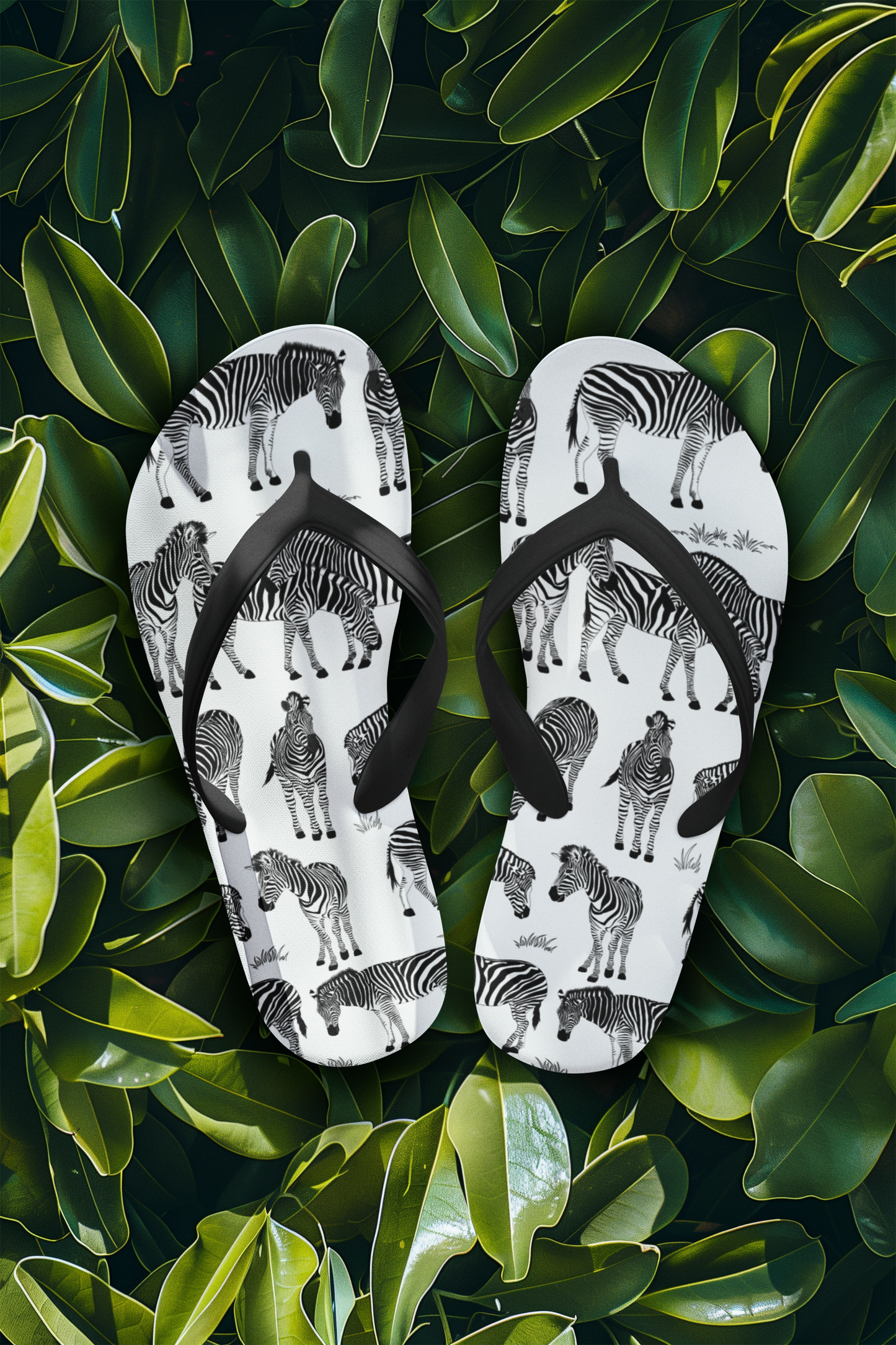 Zebra Print Flip Flops (White), Summer Sandals, Beach Footwear, Vacation Essentials, Gift for Nature Lovers, Cute Outdoor Wear