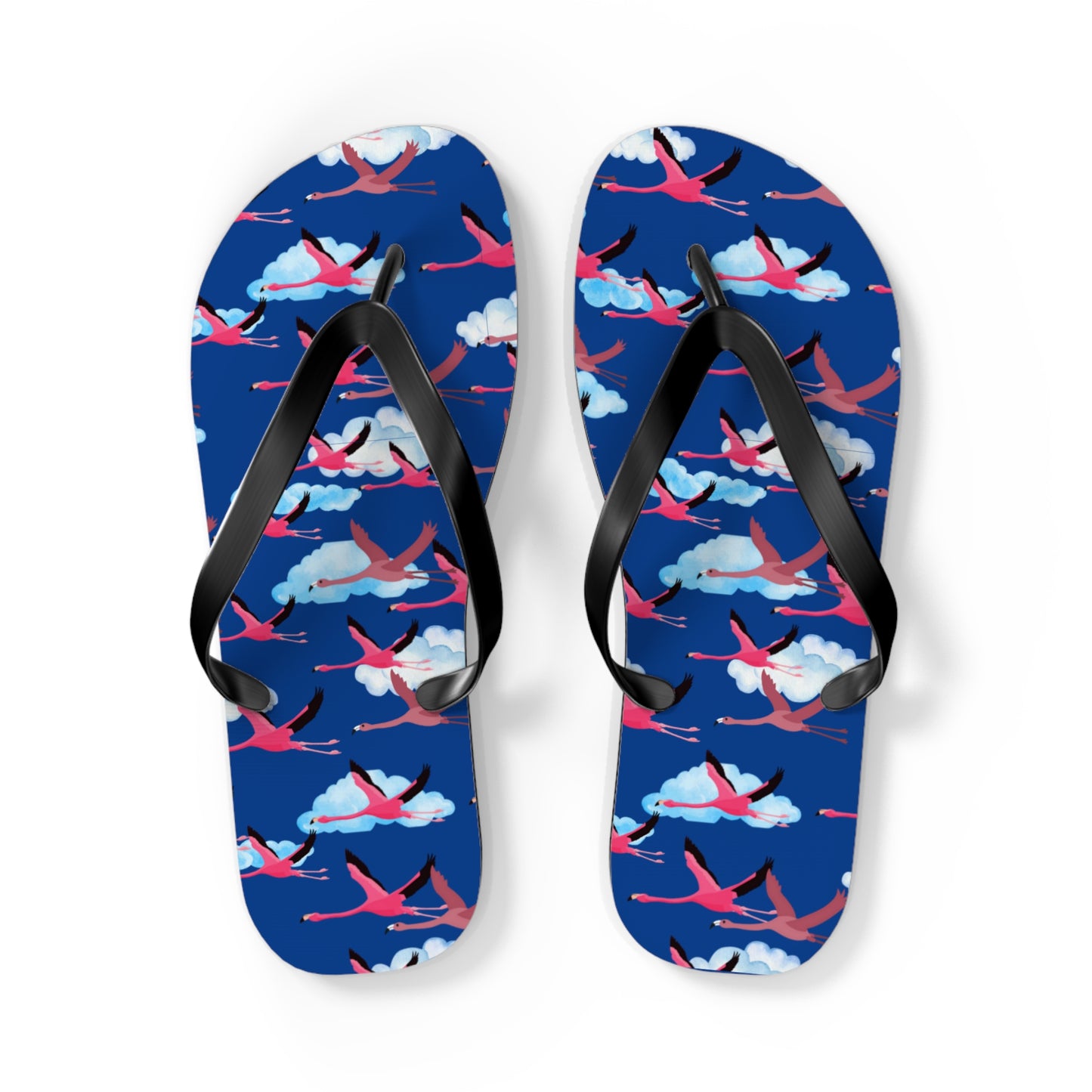 Flying Flamingo Print Flip Flops (Blue), Summer Sandals, Beach Footwear, Vacation Essentials, Gift for Nature Lovers, Cute Outdoor Wear