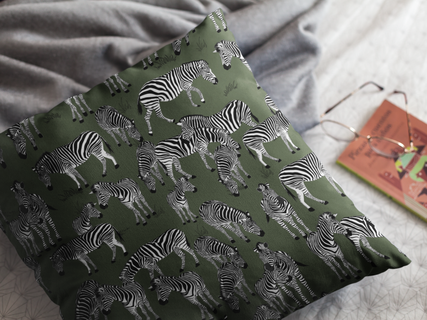Zebra Herd Lux Faux Suede Throw Pillow Cover – 18" x 18" & 20" x 20" (Moss)