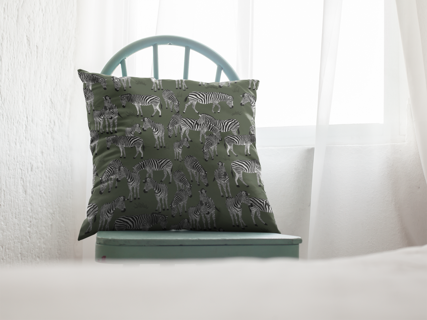 Zebra Herd Lux Faux Suede Throw Pillow Cover – 18" x 18" & 20" x 20" (Moss)