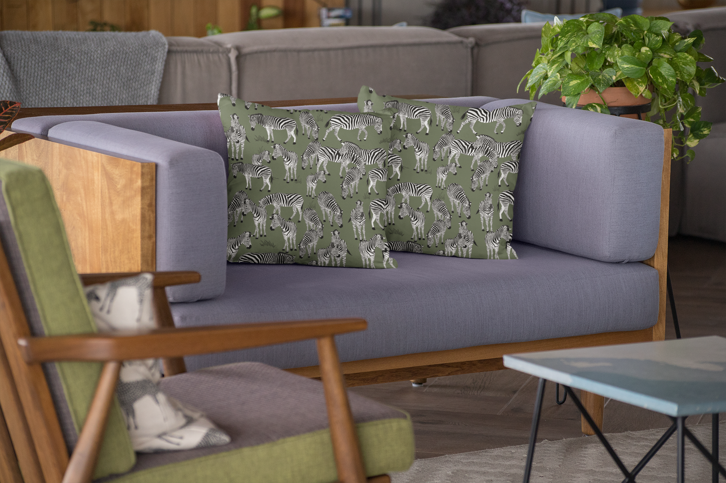 Zebra Herd Lux Faux Suede Throw Pillow Cover – 18" x 18" & 20" x 20" (Moss)