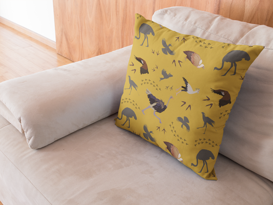 Safari Bird Print Lux Faux Suede Throw Pillow with Insert – 18" x 18" & 20" x 20" (Mustard)