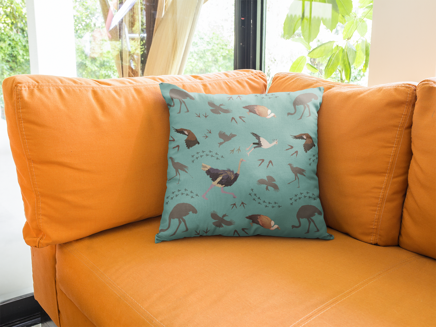 Safari Bird Print Lux Faux Suede Throw Pillow with Insert – 18" x 18" & 20" x 20" (Teal)