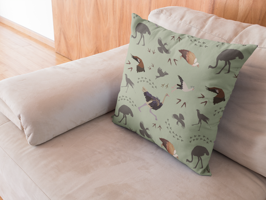 Safari Bird Print Lux Faux Suede Throw Pillow with Insert – 18" x 18" & 20" x 20" (Sage)