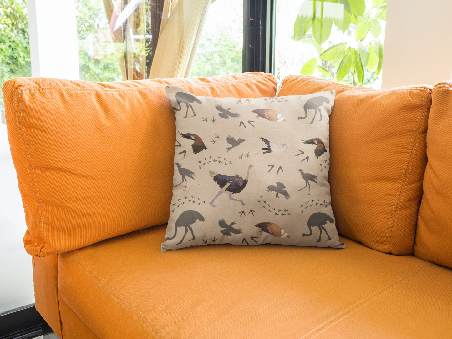 Safari Bird Print Lux Faux Suede Throw Pillow with Insert – 18" x 18" & 20" x 20" (Blush Clay)