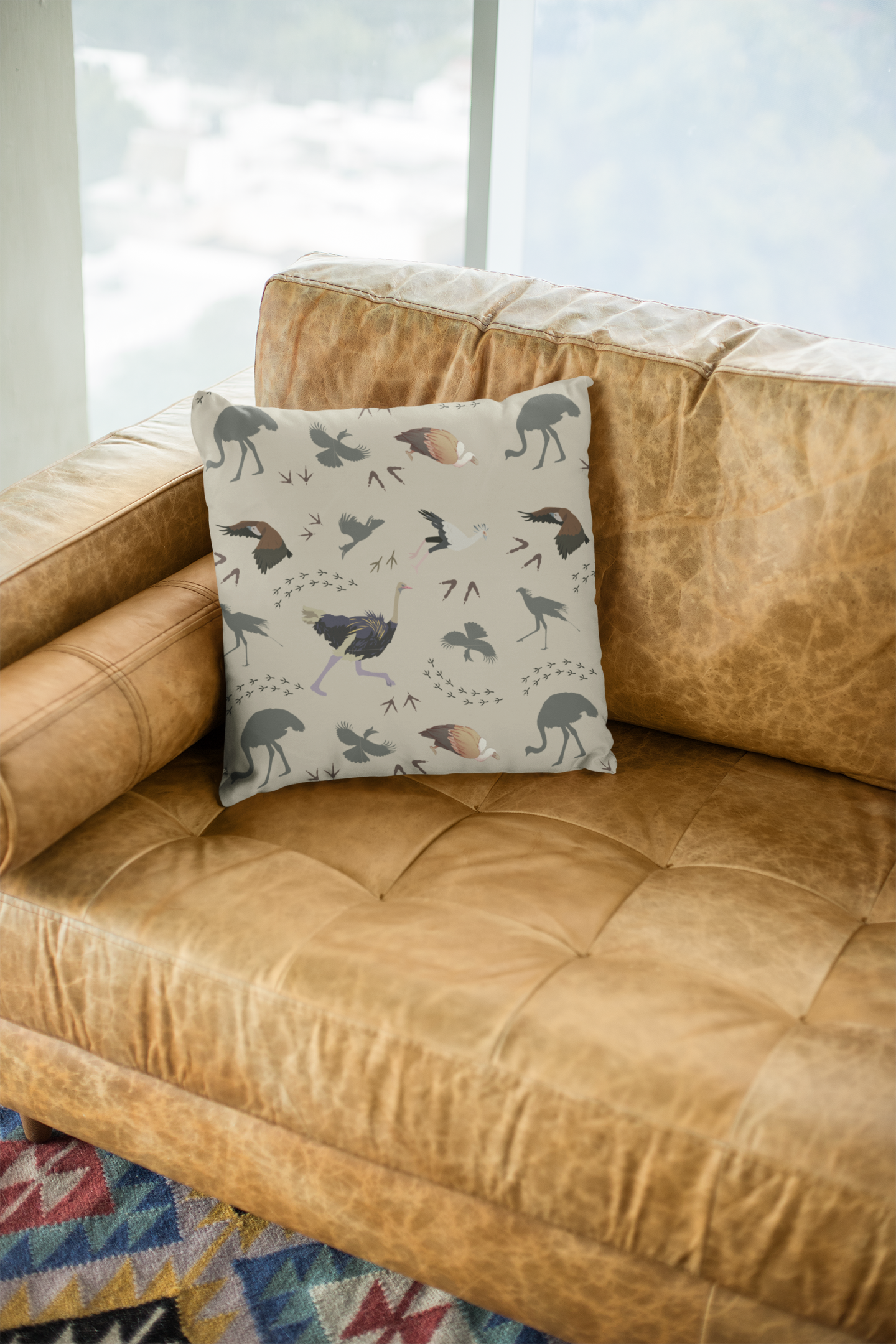 Safari Bird Print Lux Faux Suede Throw Pillow with Insert – 18" x 18" & 20" x 20" (Blush Clay)