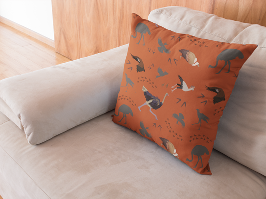Safari Bird Print Lux Faux Suede Throw Pillow with Insert – 18" x 18" & 20" x 20" (Tsavo Dust)