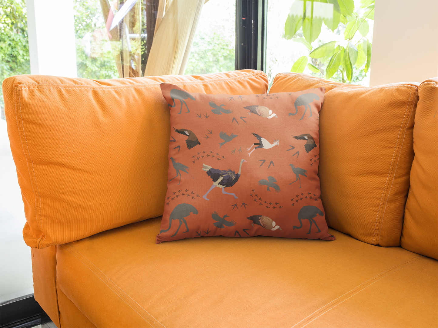 Safari Bird Print Lux Faux Suede Throw Pillow with Insert – 18" x 18" & 20" x 20" (Tsavo Dust)