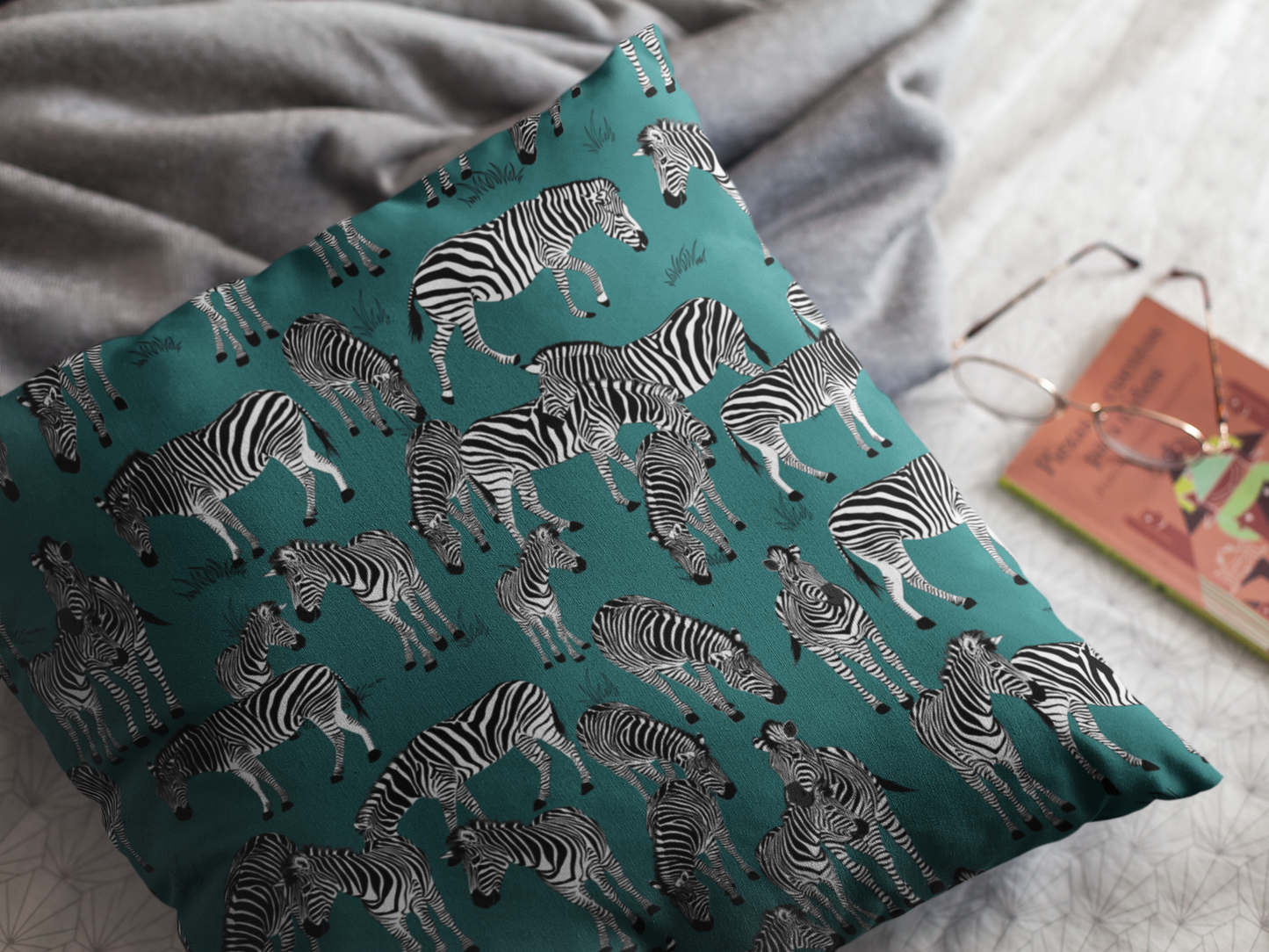 Zebra Herd Print Lux Faux Suede Throw Pillow with Insert - 18" x 18"& 20" 20" (Jade Sea)