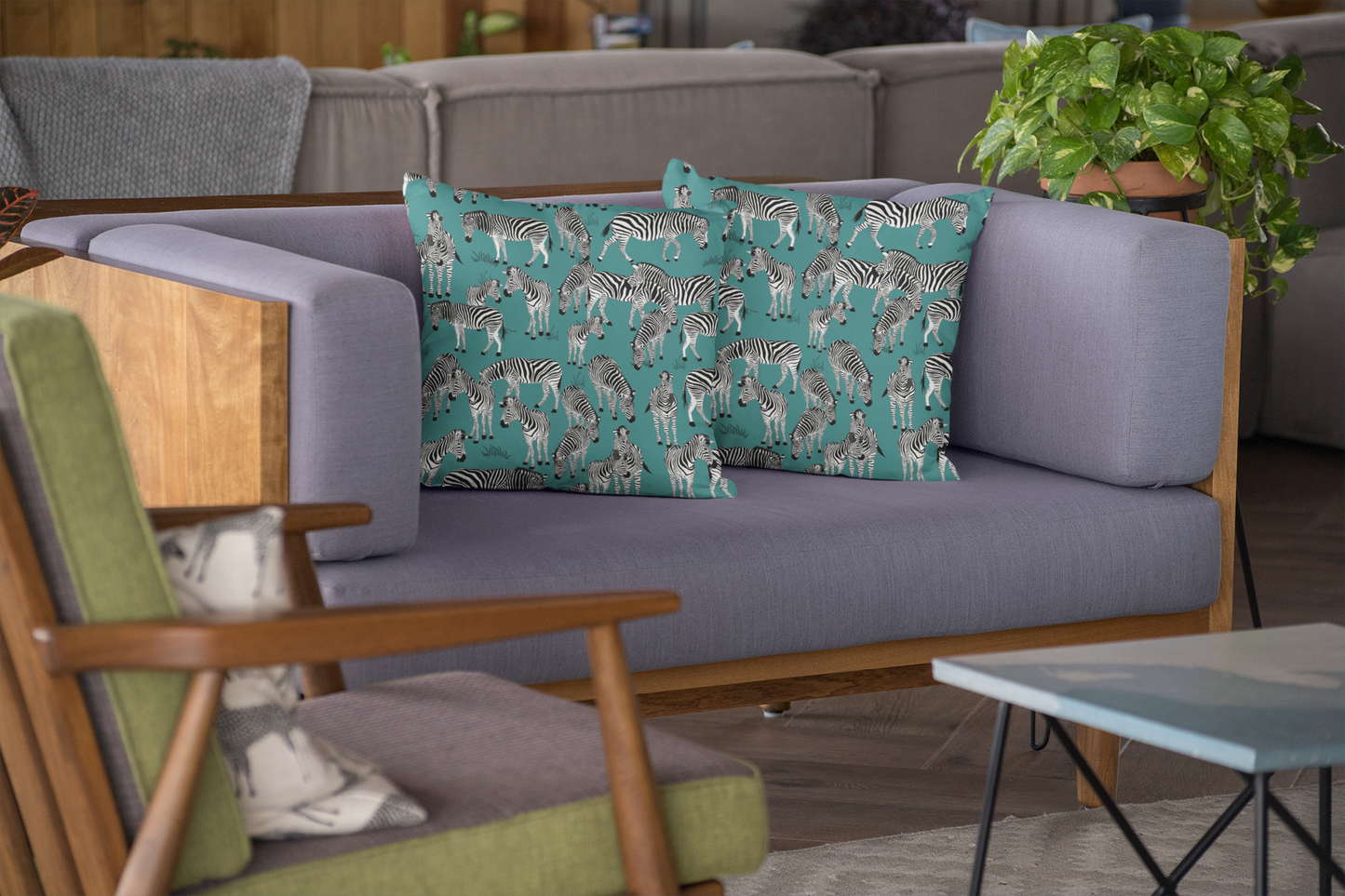 Zebra Herd Print Lux Faux Suede Throw Pillow with Insert - 18" x 18"& 20" 20" (Jade Sea)