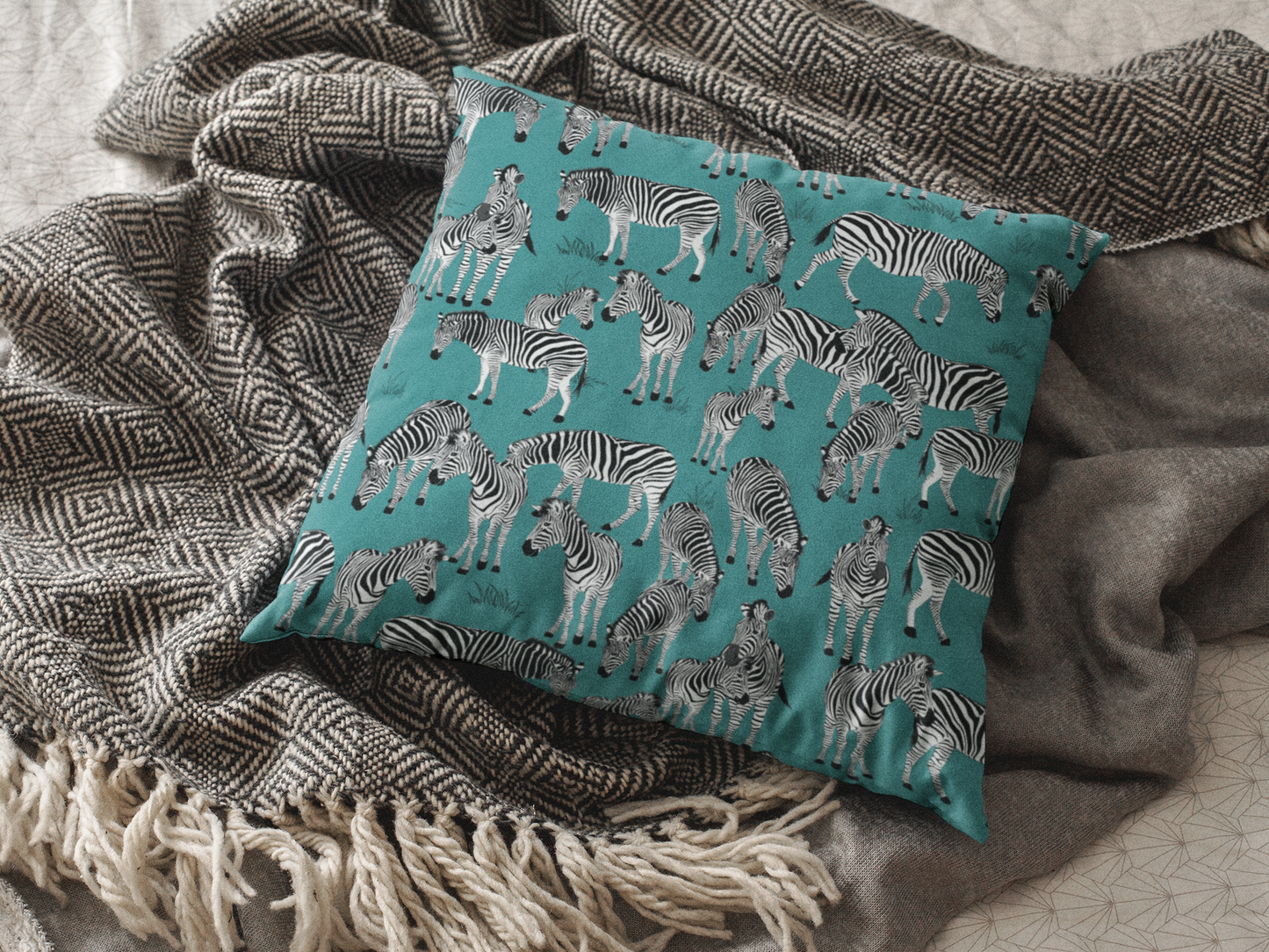 Zebra Herd Print Lux Faux Suede Throw Pillow with Insert - 18" x 18"& 20" 20" (Jade Sea)