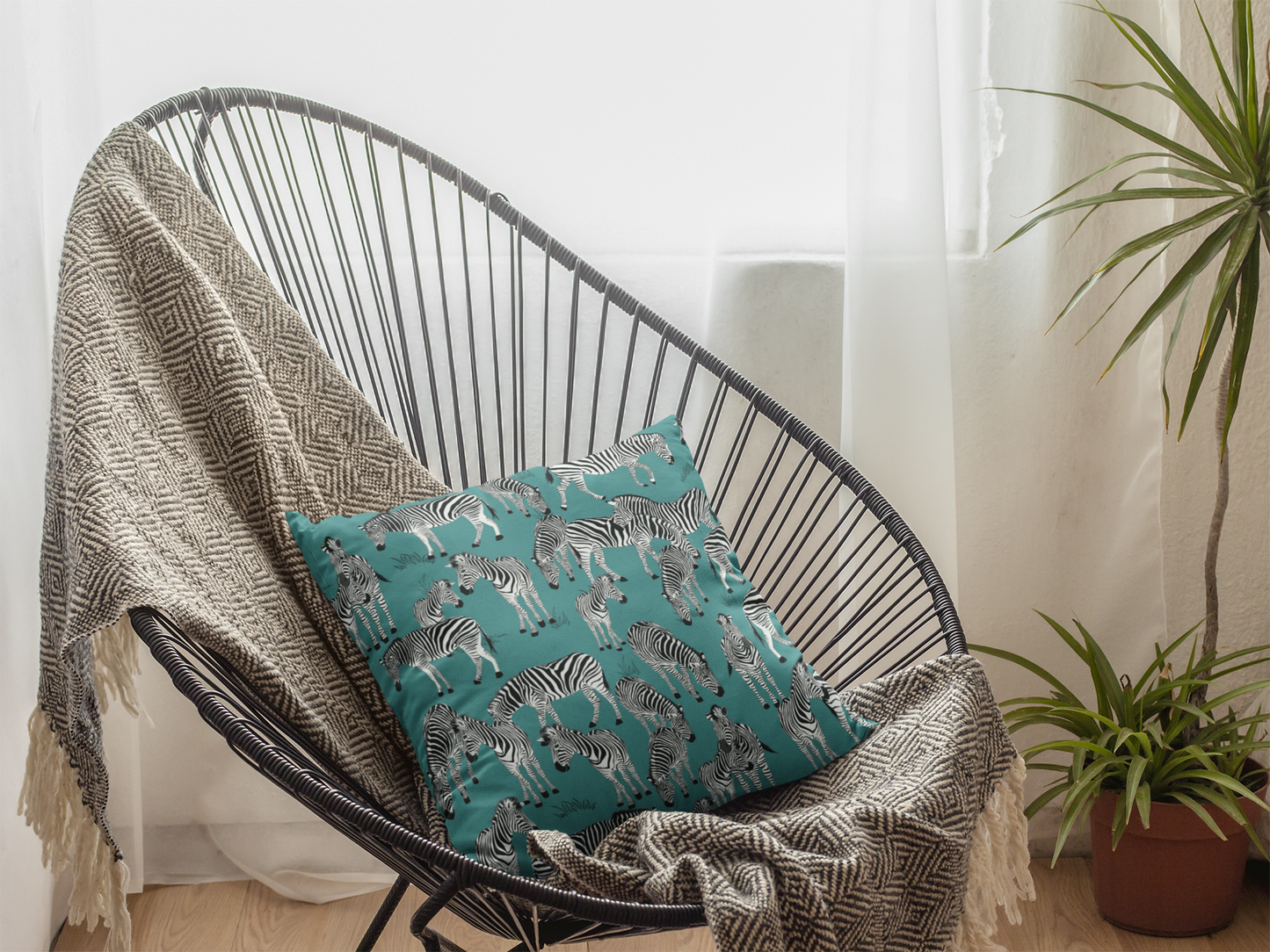 Zebra Herd Print Lux Faux Suede Throw Pillow with Insert - 18" x 18"& 20" 20" (Jade Sea)