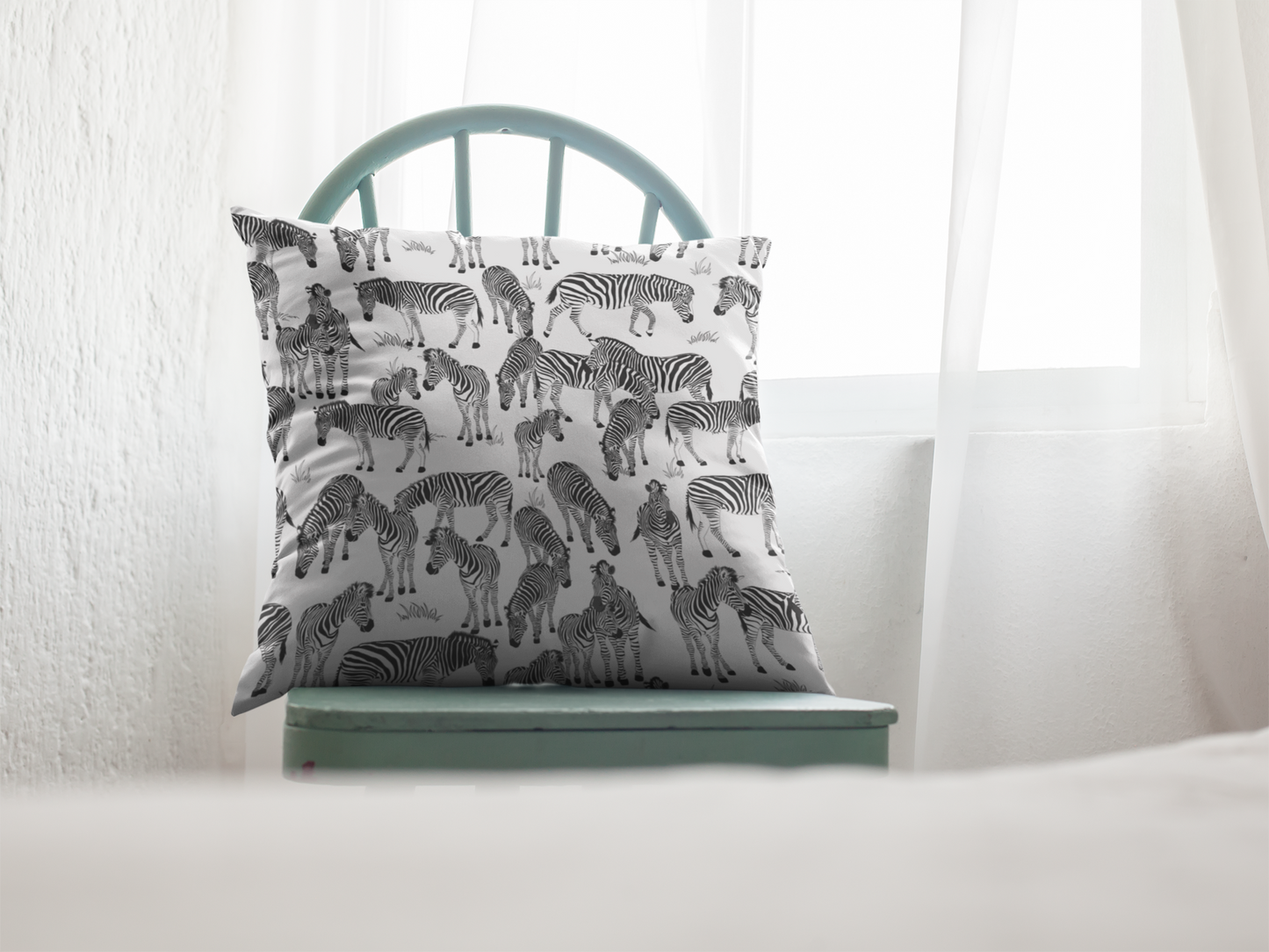 Zebra Herd Print Lux Faux Suede Throw Pillow with Insert - 18" x 18"& 20" 20" (White)