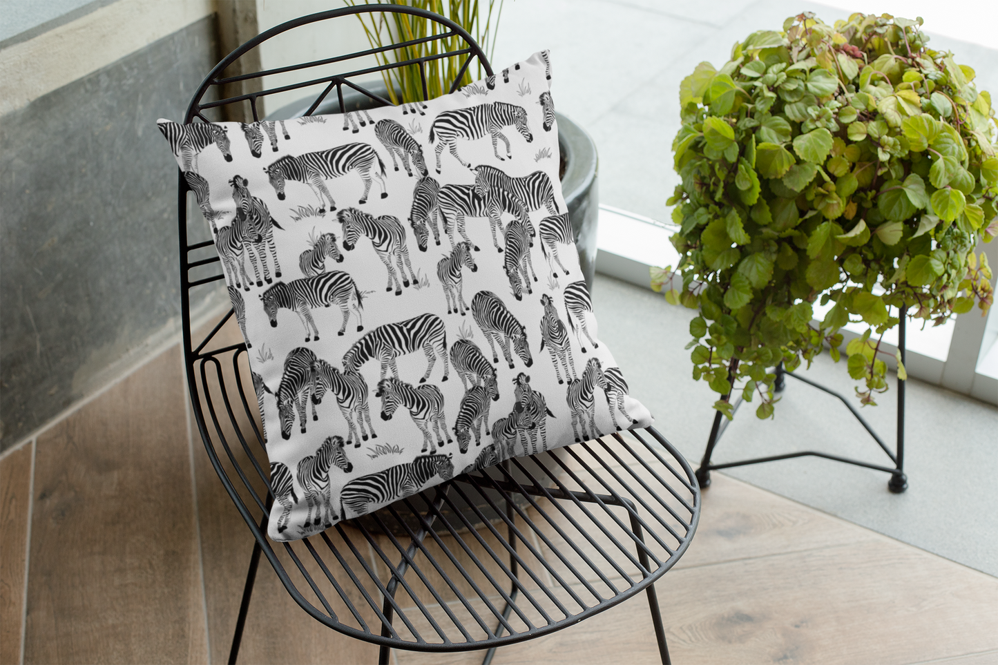 Zebra Herd Print Lux Faux Suede Throw Pillow with Insert - 18" x 18"& 20" 20" (White)