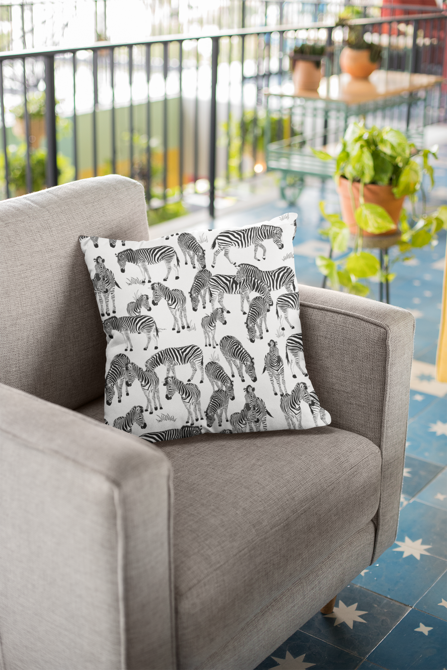 Zebra Herd Print Lux Faux Suede Throw Pillow with Insert - 18" x 18"& 20" 20" (White)