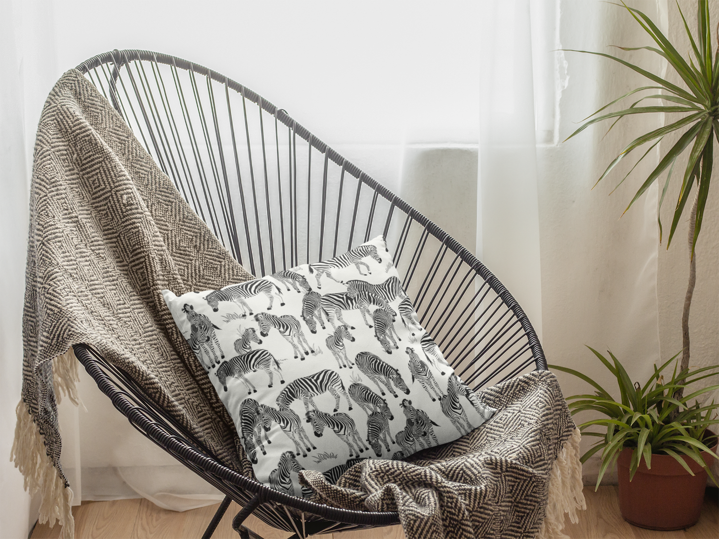 Zebra Herd Print Lux Faux Suede Throw Pillow with Insert - 18" x 18"& 20" 20" (White)