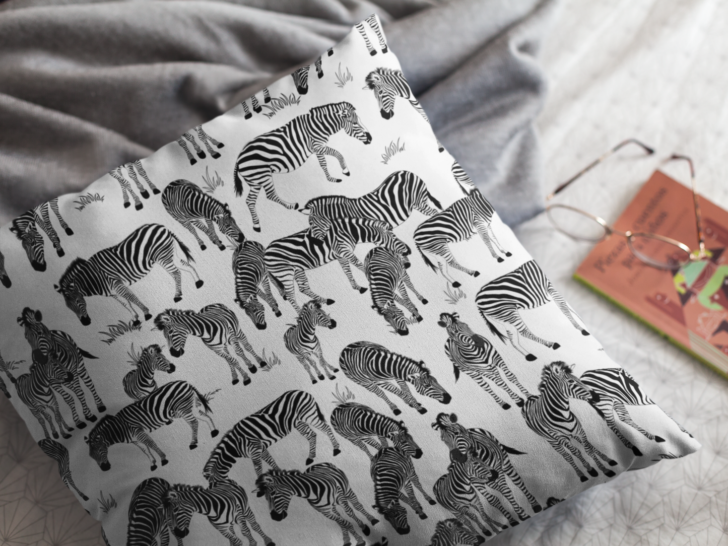 Zebra Herd Print Lux Faux Suede Throw Pillow with Insert - 18" x 18"& 20" 20" (White)