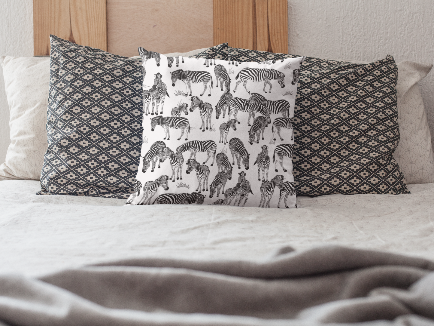 Zebra Herd Print Lux Faux Suede Throw Pillow with Insert - 18" x 18"& 20" 20" (White)