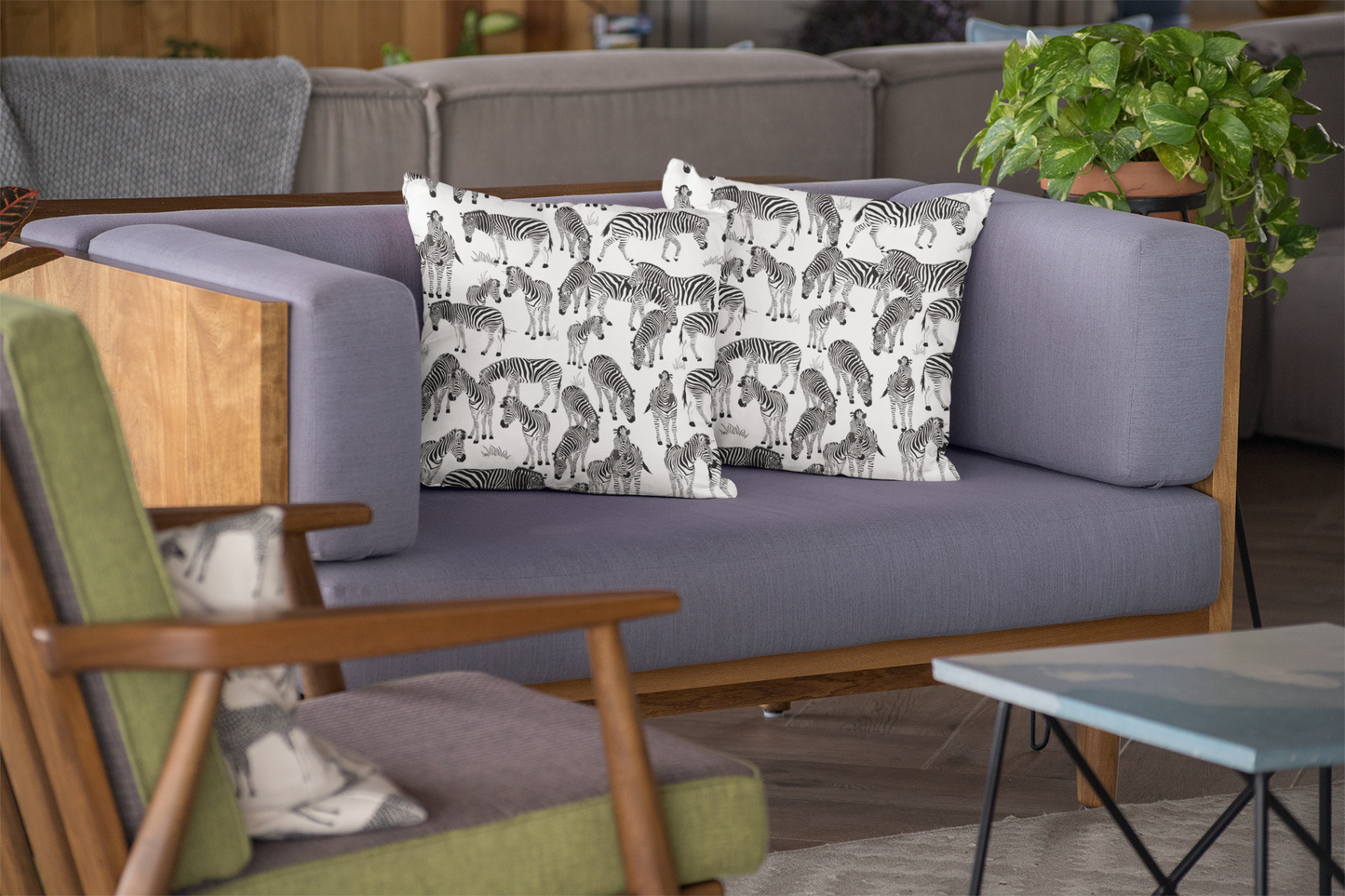 Zebra Herd Print Lux Faux Suede Throw Pillow with Insert - 18" x 18"& 20" 20" (White)