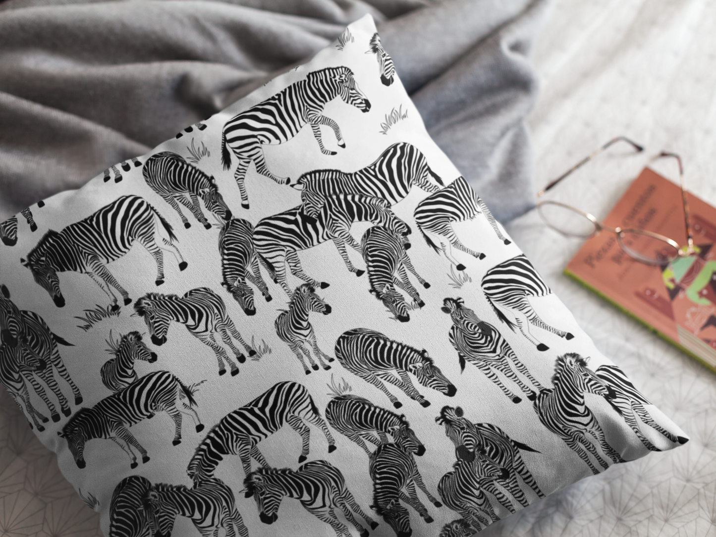 Zebra Herd Print Lux Faux Suede Throw Pillow with Insert - 18" x 18"& 20" 20" (White)