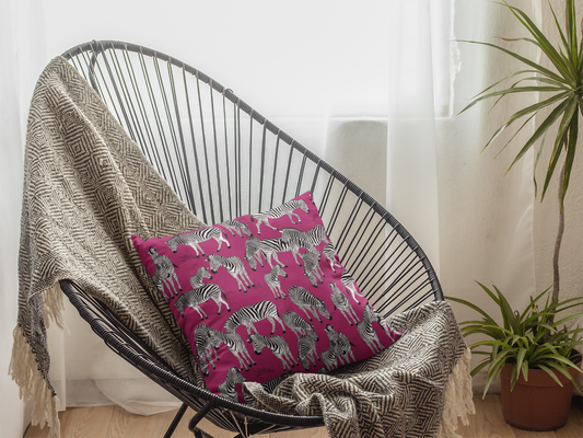 Zebra Herd Print Lux Faux Suede Throw Pillow with Insert - 18" x 18"& 20" 20" (Crimson Berry)