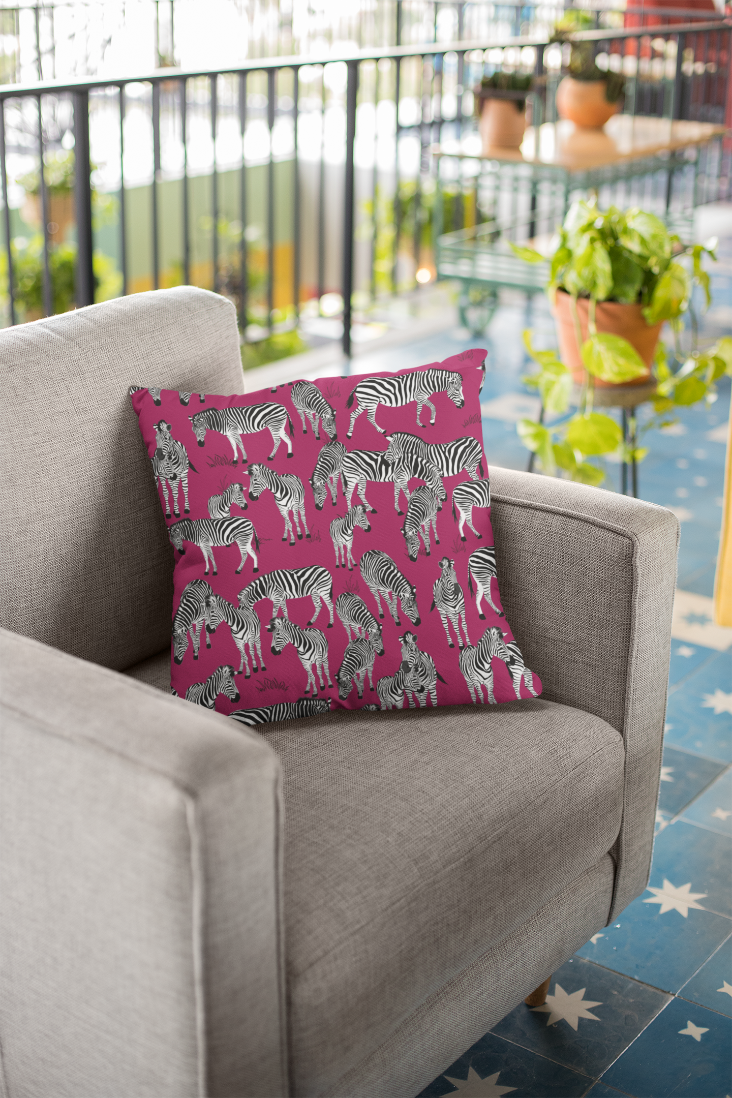 Zebra Herd Print Lux Faux Suede Throw Pillow with Insert - 18" x 18"& 20" 20" (Crimson Berry)