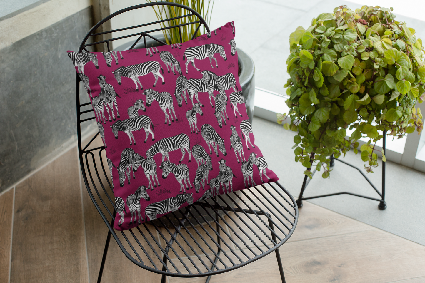 Zebra Herd Print Lux Faux Suede Throw Pillow with Insert - 18" x 18"& 20" 20" (Crimson Berry)