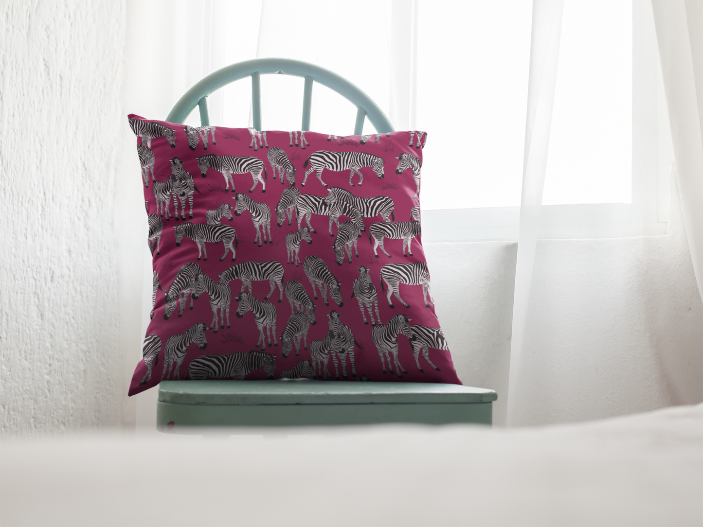 Zebra Herd Print Lux Faux Suede Throw Pillow with Insert - 18" x 18"& 20" 20" (Crimson Berry)