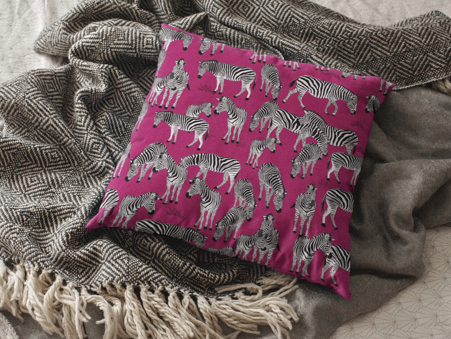 Zebra Herd Print Lux Faux Suede Throw Pillow with Insert - 18" x 18"& 20" 20" (Crimson Berry)