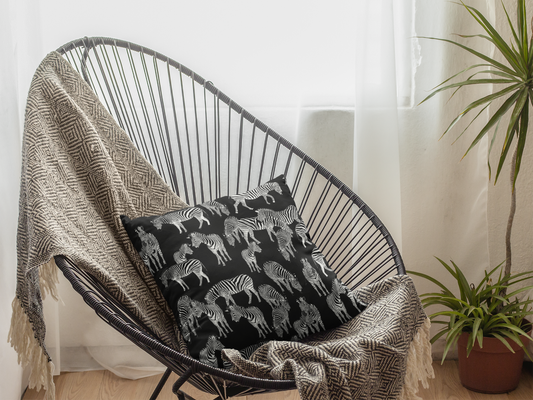 Zebra Herd Print Lux Faux Suede Throw Pillow with Insert - 18 x 18" (Black)