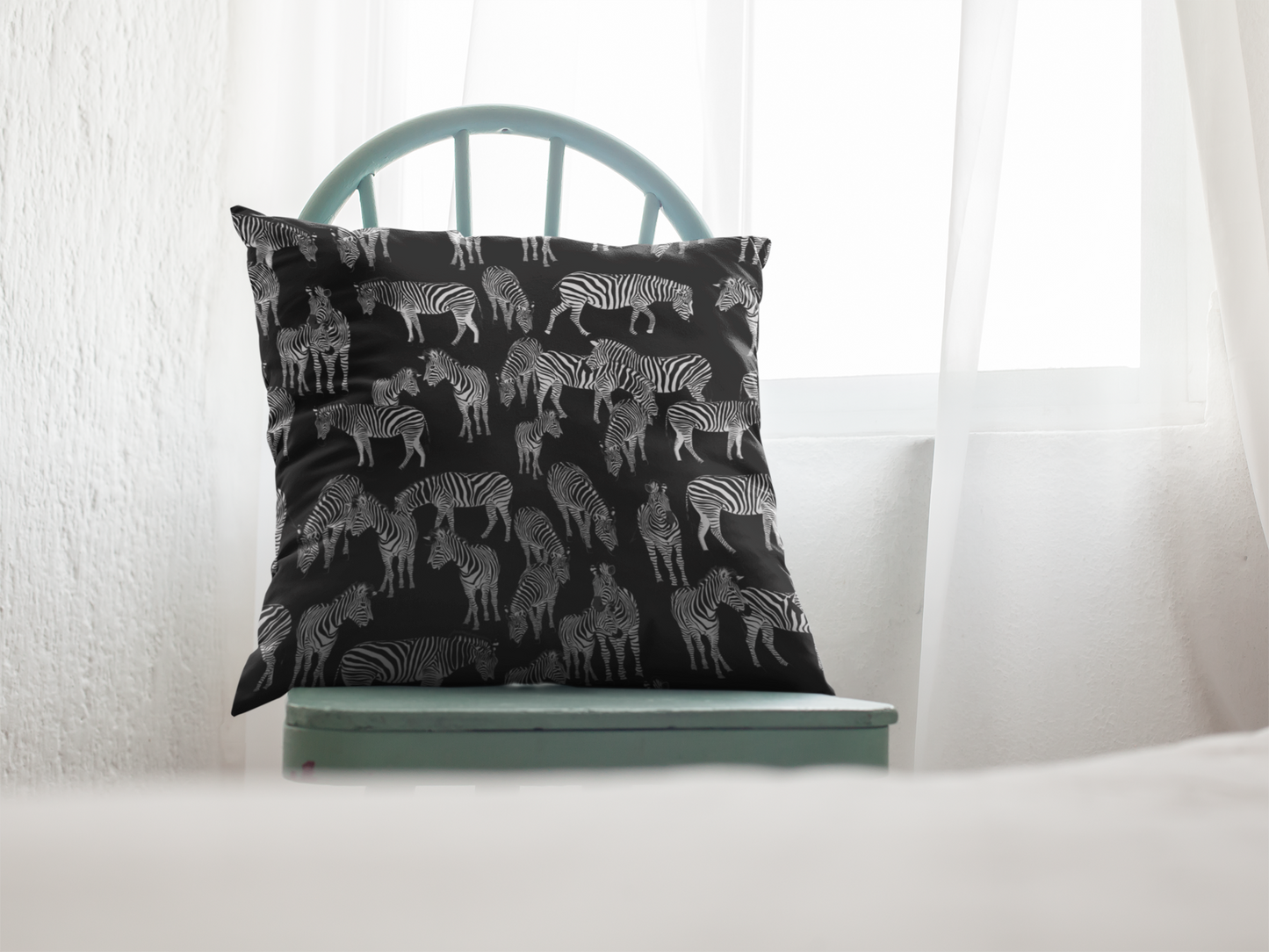 Zebra Herd Print Lux Faux Suede Throw Pillow with Insert - 18 x 18" (Black)