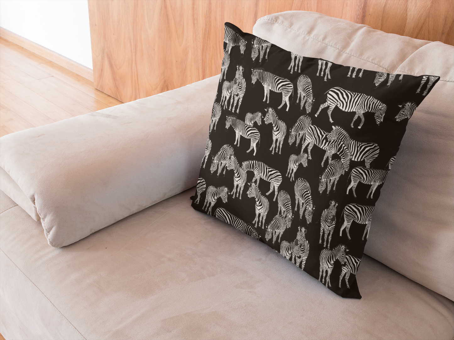 Zebra Herd Print Lux Faux Suede Throw Pillow with Insert - 18 x 18" (Black)