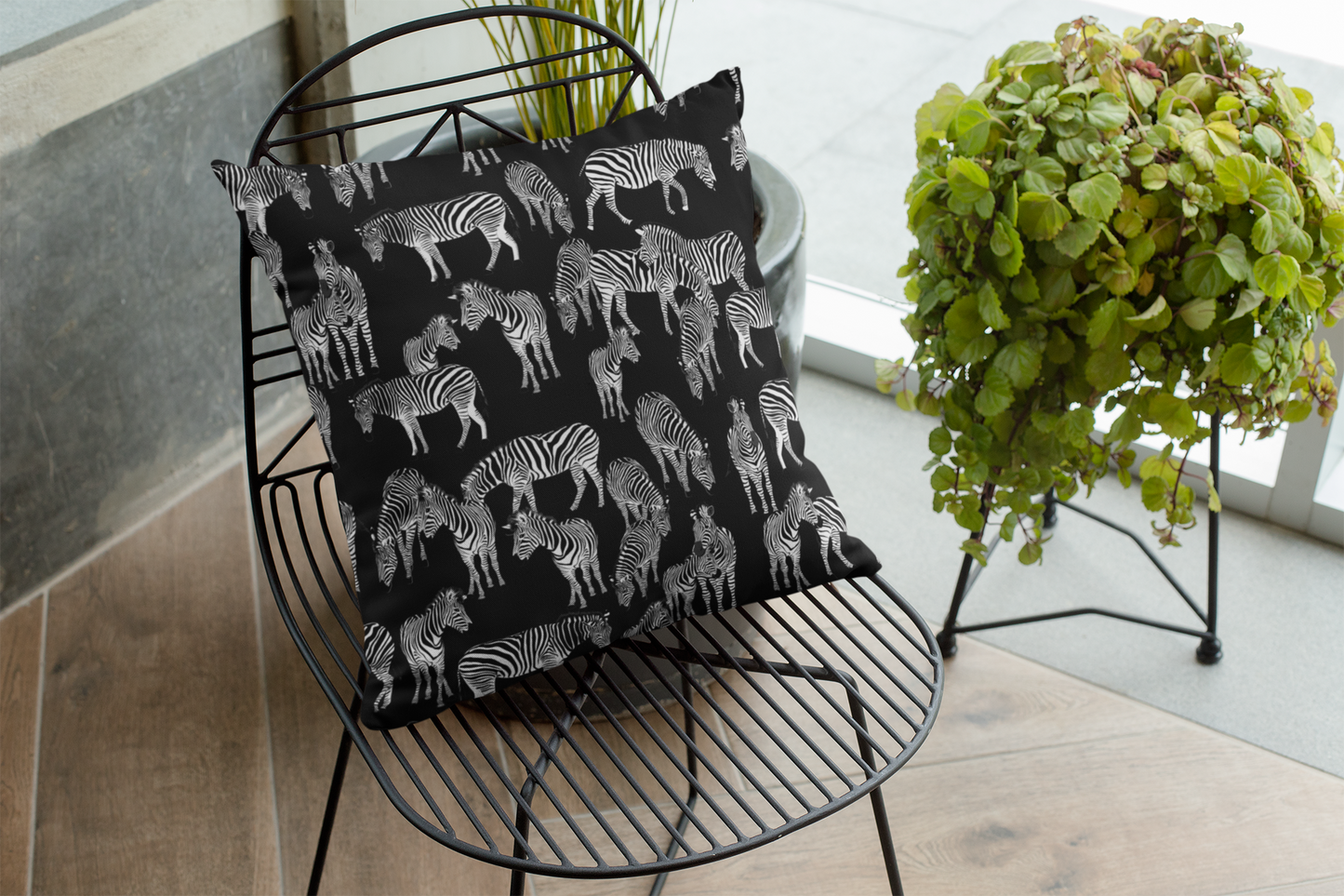 Zebra Herd Print Lux Faux Suede Throw Pillow with Insert - 18 x 18" (Black)