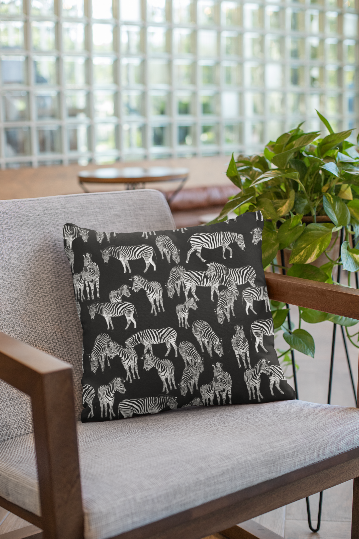 Zebra Herd Print Lux Faux Suede Throw Pillow with Insert - 18 x 18" (Black)