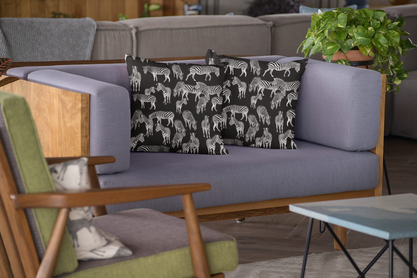 Zebra Herd Print Lux Faux Suede Throw Pillow with Insert - 18 x 18" (Black)