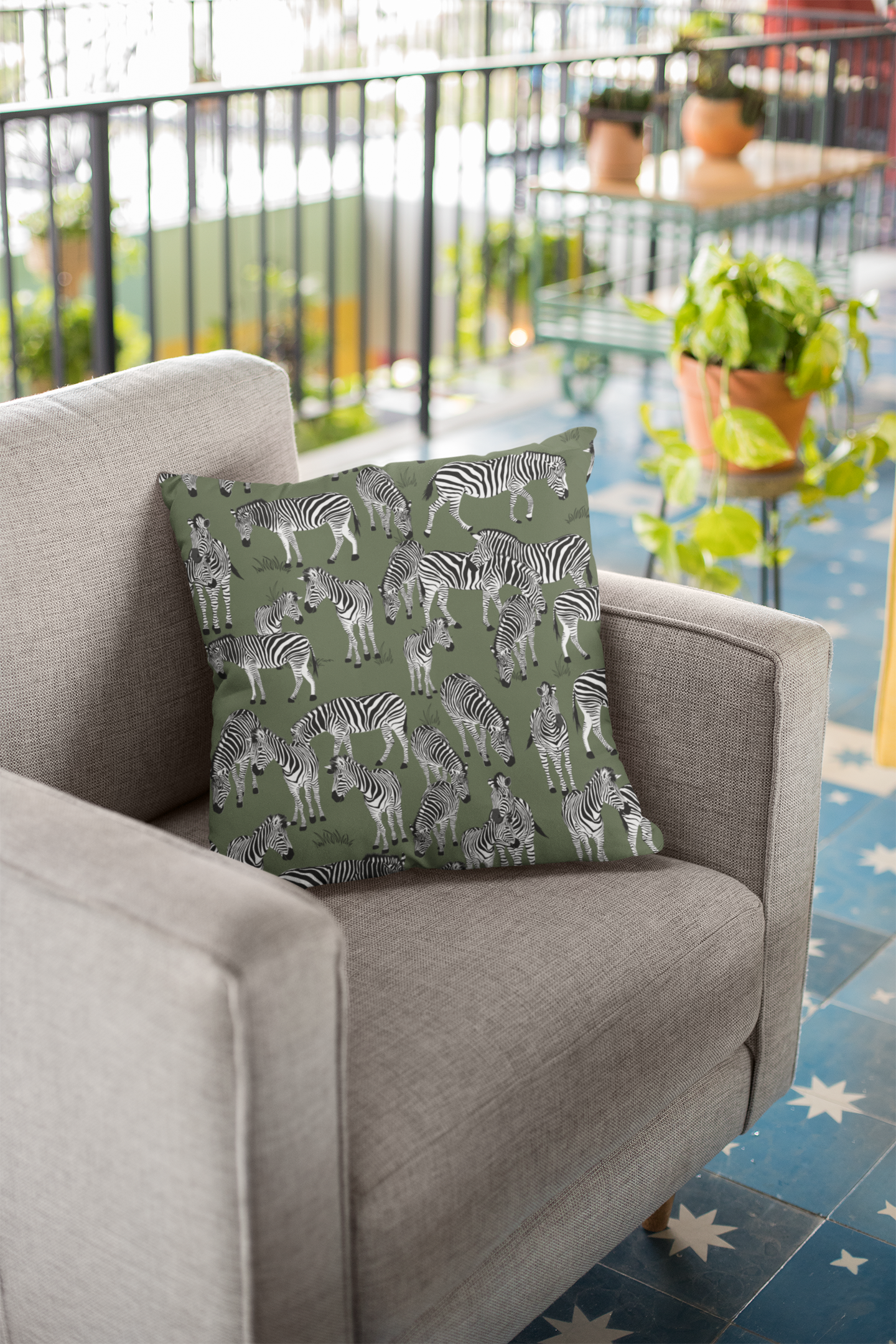 Zebra Herd Print Lux Faux Suede Throw Pillow with Insert - 18" x 18"& 20" 20" (Moss)