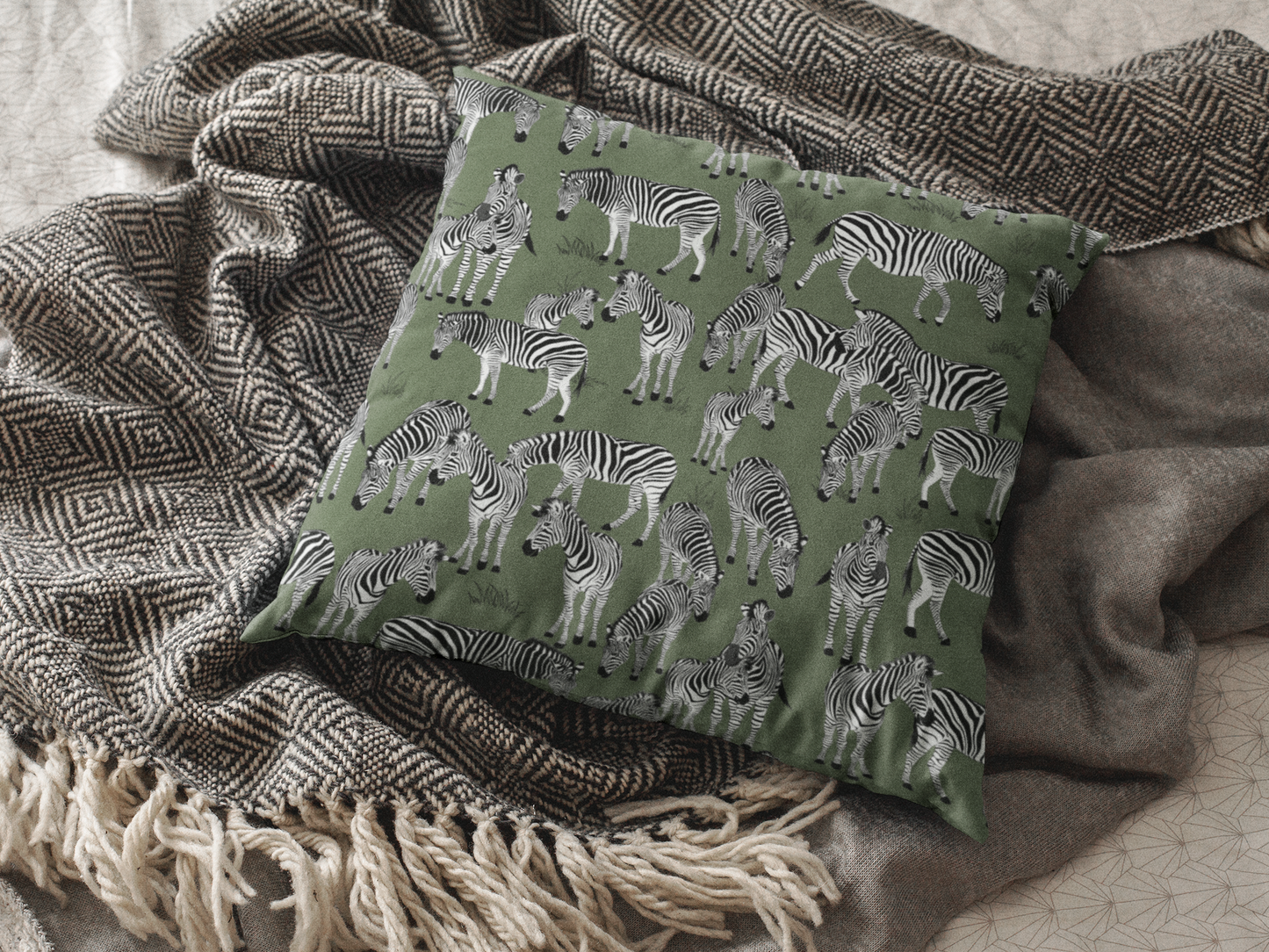 Zebra Herd Print Lux Faux Suede Throw Pillow with Insert - 18" x 18"& 20" 20" (Moss)