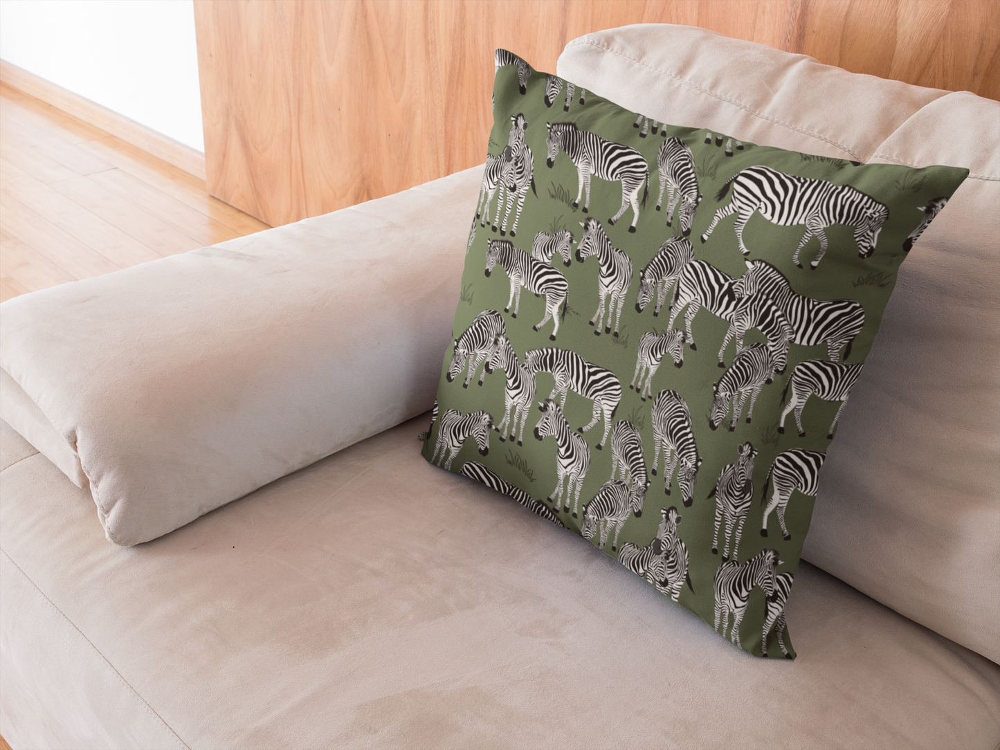 Zebra Herd Print Lux Faux Suede Throw Pillow with Insert - 18" x 18"& 20" 20" (Moss)