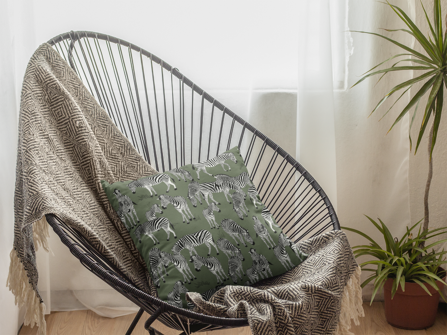 Zebra Herd Print Lux Faux Suede Throw Pillow with Insert - 18" x 18"& 20" 20" (Moss)