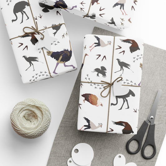 Whimsical Safari Bird Wrapping Paper (White), Eco-Friendly Gift Wrap, Perfect for Birthdays, Holidays, Celebrations, Animal Lovers