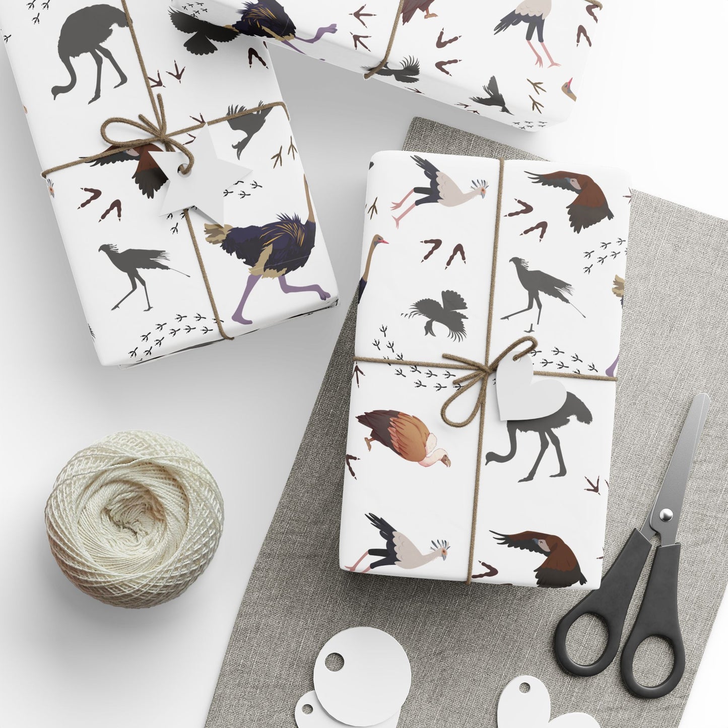 Whimsical Safari Bird Wrapping Paper (White), Eco-Friendly Gift Wrap, Perfect for Birthdays, Holidays, Celebrations, Animal Lovers
