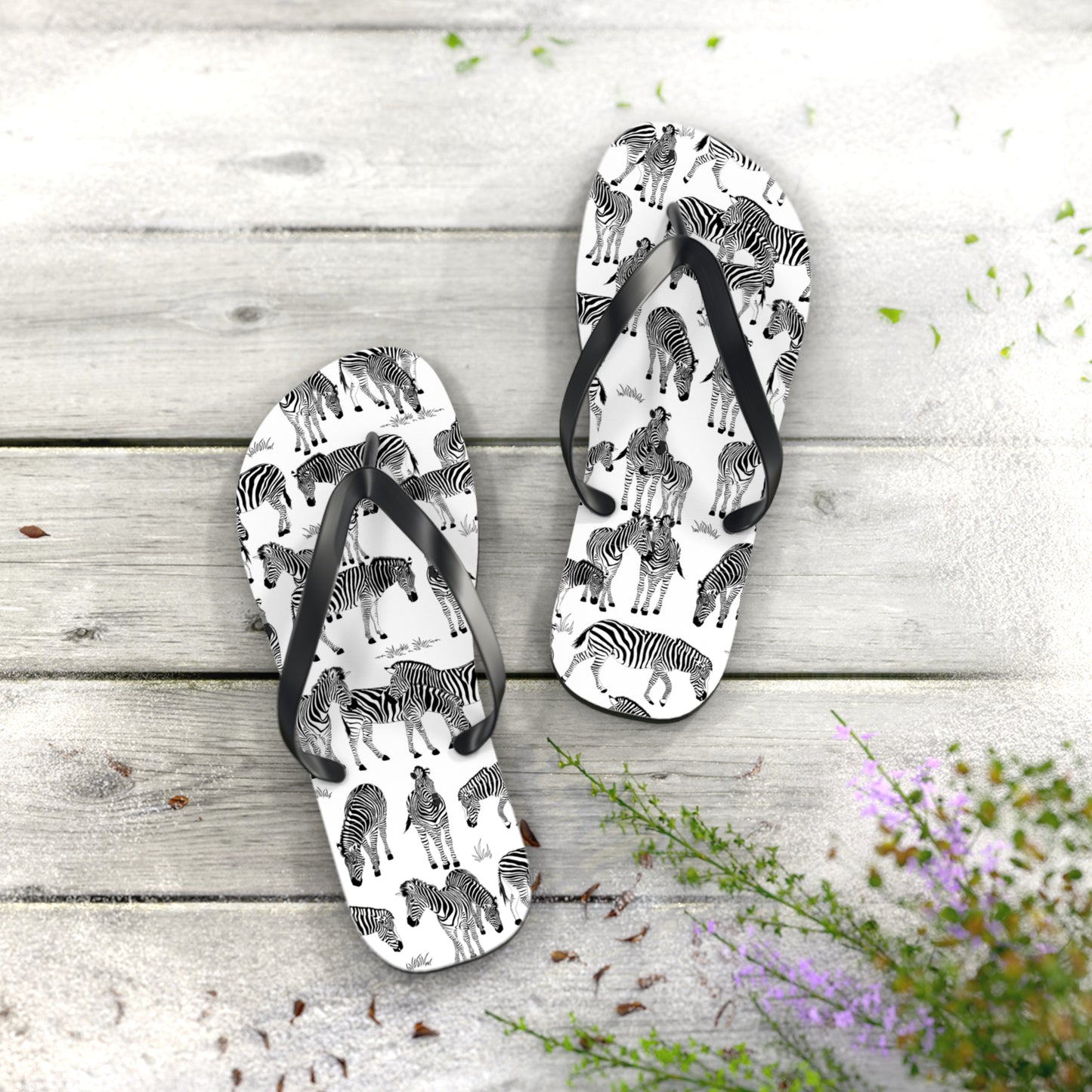 Zebra Print Flip Flops (White), Summer Sandals, Beach Footwear, Vacation Essentials, Gift for Nature Lovers, Cute Outdoor Wear