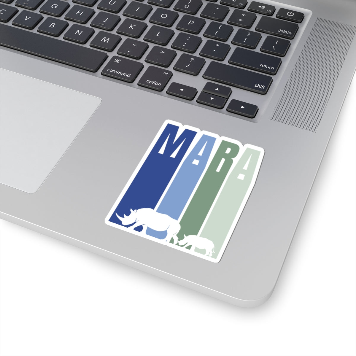 Safari Themed, Mummy and baby Rhino, Masai Mara, Blue, Vibrant Kiss-Cut Stickers for Laptop, Scrapbooking, Gifts, Eco-Friendly Decor, Customizable Designs