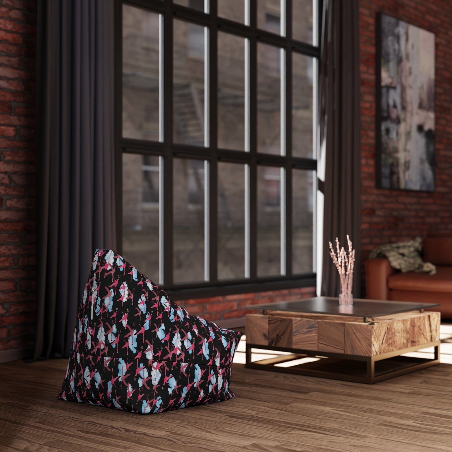 Bean Bag Chair Cover - Flying Flamingo Pattern (Black)