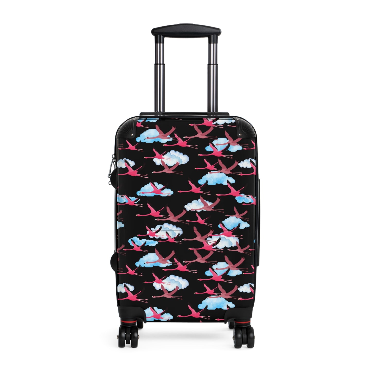 Flying Flamingo Travel Suitcase (Black) with Airplane Design, Luggage for Travelers, Custom Travel Bag, Vacation Essentials, Chic Carry-On