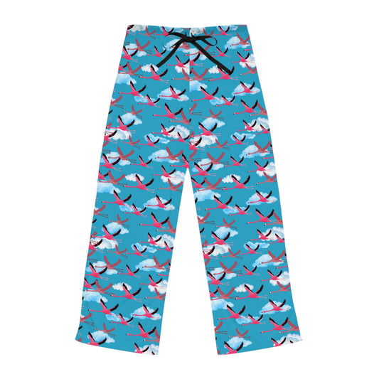 Whimsical Flying Flamingo Women's Pajama Pants, Cozy Loungewear, Fun Sleepwear, Shark Print PJs, Unique Gift for Her, Relaxation Essentials