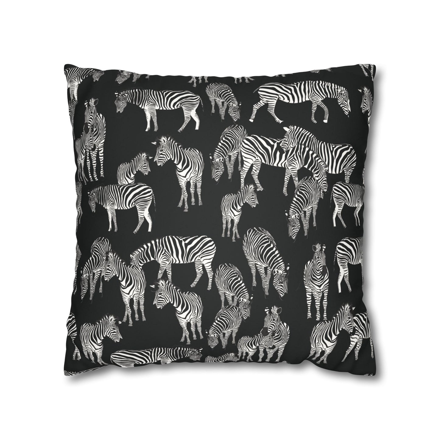 Zebra Herd Lux Faux Suede Throw Pillow Cover – 18" x 18" & 20" x 20" (Black)